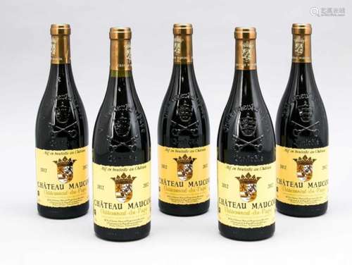 5 Flaschen Chateau Maucoil Chateauneuf-du-Pape 2012. Mis en bouteille au Chateau. 750 mL.Alle