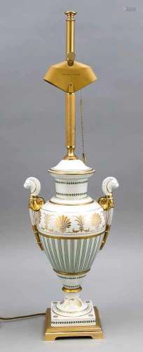 Porcelain lamp base, Mangani, Florence, Italy, 21st century, classicism-style vase withside