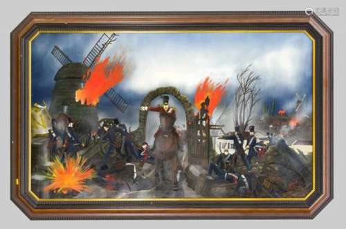 Sign Ullrich, late 20th century, large naive, battle scene with storm on Napoleonictroops, oil on