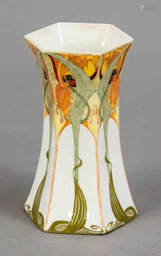 Art Nouveau vase, Rozenburg, the Hague, around 1900-10, hexagonal-concave shape,