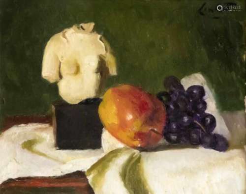 Edward Barnard Lintott (1875-1951), Greek sculpture with fruit, oil on cardboard, signed''