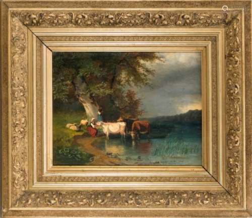 Anonymous landscape painter 2nd half of the 19th century, landscape idyll with cows andsheep with