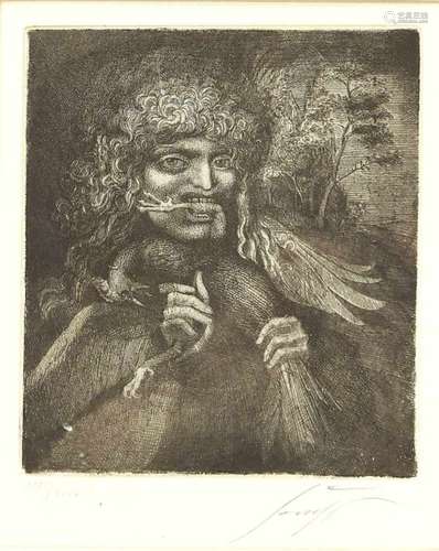 Ernst Fuchs (1930-2015), episode of three etchings, ''Mars'', ''bird eater'' and ''The Soldierand