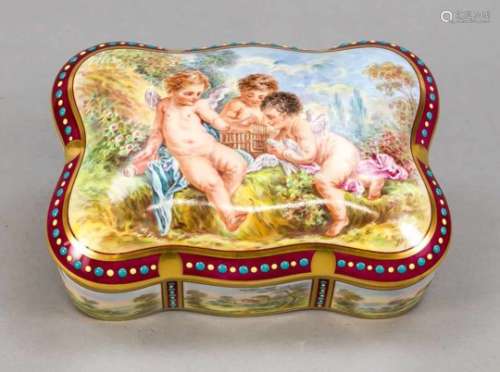 Decorative box with lid, Limoges, France, late 19th century, curved shape, domed lid,polychrome