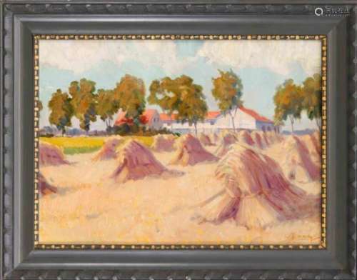 Willy Raatz (1910-2010), Husumer landscape painter, ''harvest on north beach'', oil /cardboard, u.