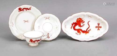 Mixed lot, Red dragon, 4 pieces, 20th century, oval bowl, Hutschenreuther, L. 25 cm, teaplace
