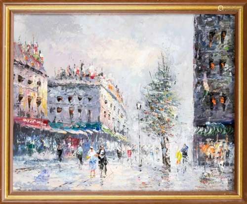 Fr. Street painter 2nd half of the 20th century, two street scenes from Paris, oil oncanvas, unsign.