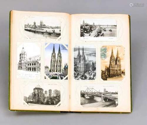 Album mit 280 Karten, Köln vor 1945, viel Dom. In einem hellgrünen Album mit Goldprägung,Maße