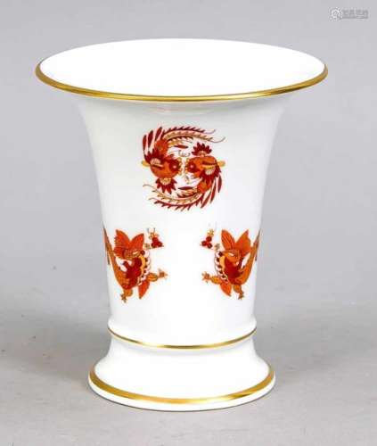 Trumpet vase, Meissen, brand 1972-1980, 1st quality, decor Roter Hof-Drachen, gold scaly,h.13.5