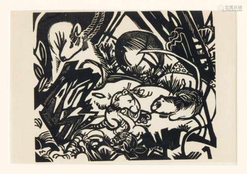 Franz Marc (1880-1916), ''From the animal legend'', woodcut on greenish laid paper,