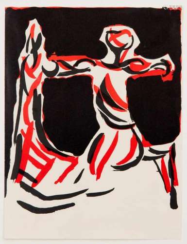 Marino Marini (1901-1980), ''Cavaliere.'' Horse and rider with arms outstretched in blackand red.