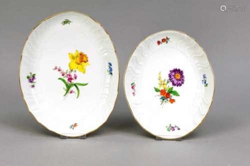 Two oval bowls, Meissen, after 1950, 2nd quality, shape Neubrandenstein, polychrome