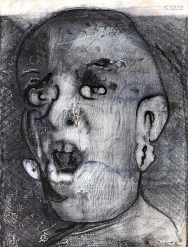 Thomas Rieck (* 1951), Hamburg artist, male head. Mixed media on paper, monogrammed TR,dated 2010,