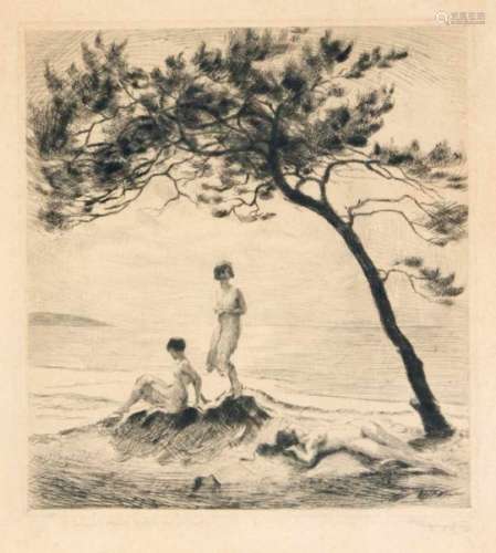 Wilhelm Hempfing (1886-1948), ''Bathers'', female nudes on the beach, etching, u. re.handsign., u.