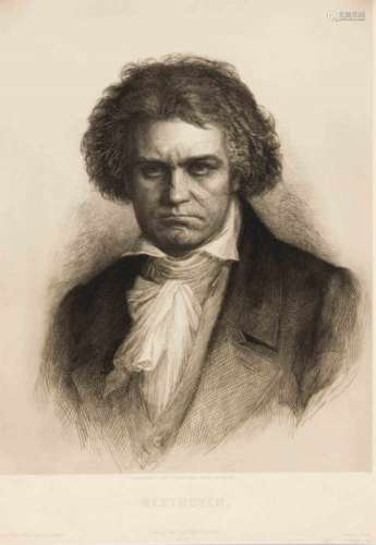 Ludwig Michalek (1859-1942), Austrian painter and graphic artist. Portrait of Beethoven,etching with