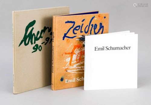 3 Bücher Emil Schumacher, alle signiert, bis 30 x 25 cm