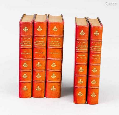 5 Bände H. Taine, Les origines de la France contemporaine, Le régime moderne I & II, undLa