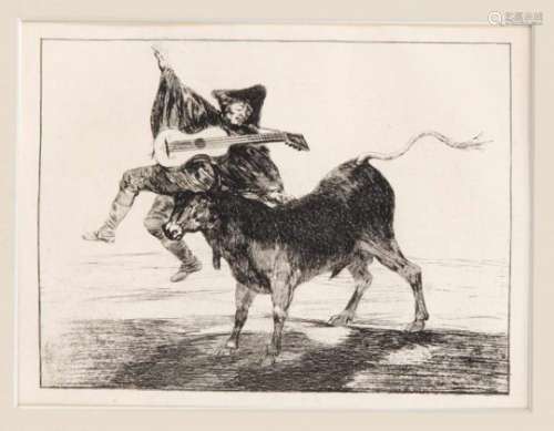 Francisco de Goya (1746-1828), ''Aveugle enleve sur les cornes d'un taureau'', (A blind manon the