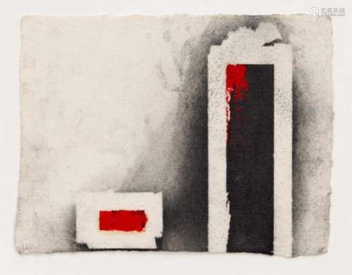 James Coignard (1925-2008), ''Rose''. abstract motif on handmade paper. Mix media. Inscribedlower