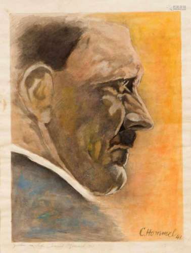 Conrad Hommel (1883-1941), portrait of Adolf Hitler in profile, watercolor on paper, u.re. signed u.