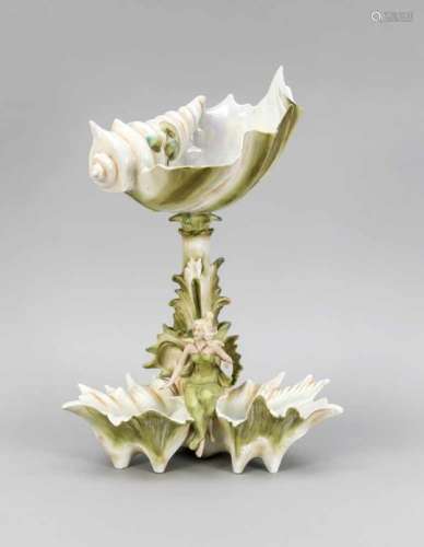 Figural Art Nouveau table centerpiece, pres. France, ca. 1900, a shell-shaped cabaret withseated art