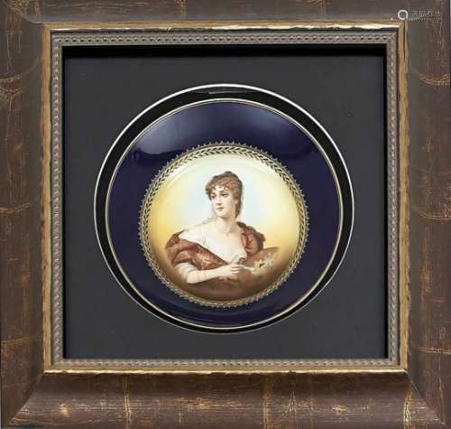 Plate, Rosenthal, Selb, 1920s, young lady with colour mix palette as allegory of painting,cobalt