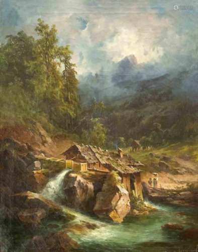 Georg Geyer (1823-1912), Austrian landscape painter, watermill in Pinzgau, oil / canvas,u. re.
