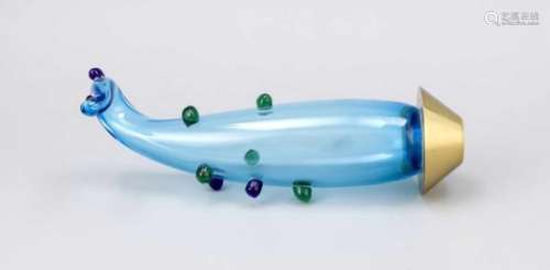 End of a curtain rod, Italy, late 20th century, Murano, blue glass, with melted blue andgreen