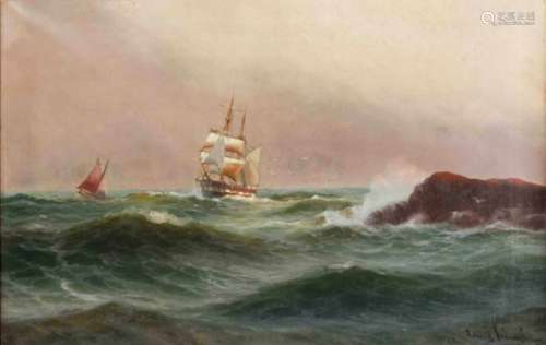 Conrad Hans Selmyhr (1877-1944), Norwegian landscape and marine painter, two sailing boatsoff a