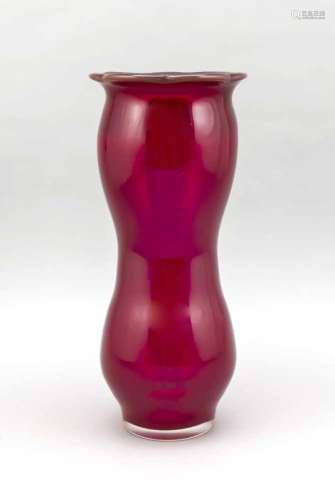 Large vase, 2nd half of the 20th century, Murano, round base, double-curved corpus, wavyrim, clear
