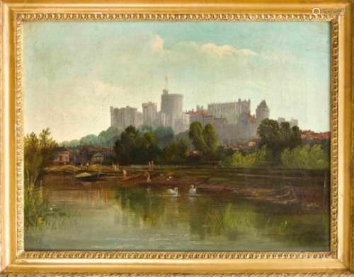 J. Allan, 19th century English painter, view of Windsor Castle as seen from the RiverThames.
