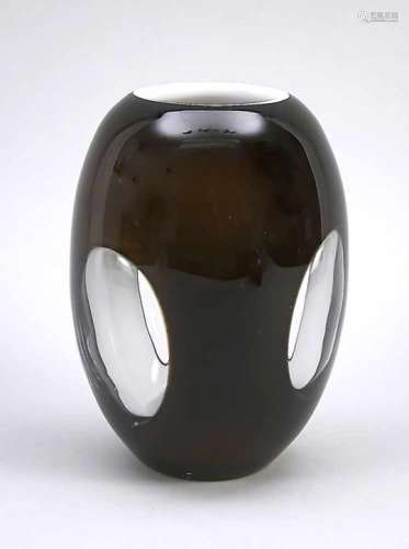 Vase, probably Iittala, Finland, 2nd half of the 20th century, round base, oval body,clear glass,