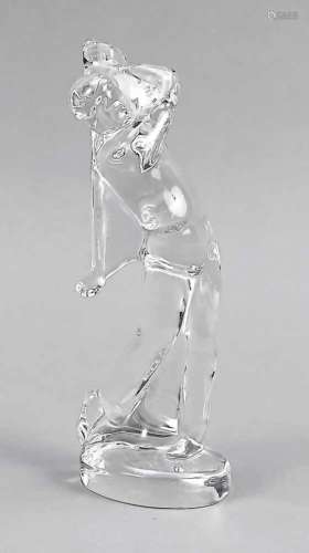 Golfer, France, 2nd half of the 20th century, Baccarat, on an oval plinth, clear glass, inthe ground