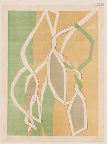 André Beaudin (1895-1979): abstract motif in mint green, brown and beige. Colorlithograph, Paris