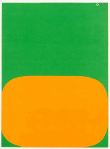 Ellsworth Kelly (1923-2015), abstract composition in green and orange. Color lithograph,1964,