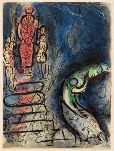 Marc Chagall (1887-1985): ''King Ahasver sells Königing Waschti''. Color lithograph, 1960,Mourlot