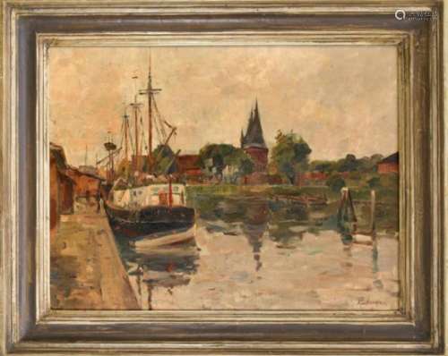 August Kutterer (1896-1954), painter from Baden, view of Lübeck with the Holsten Gate inthe