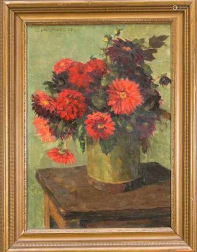 Lukas Pfaff (1902-1963), Baden painter from Karlsruhe, flower still life, oil on canvas,top left