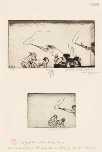 Horst Janssen (1929-1995), two etchings after Hokusai on one sheet, 1971, printerFrielinghaus, WVZ