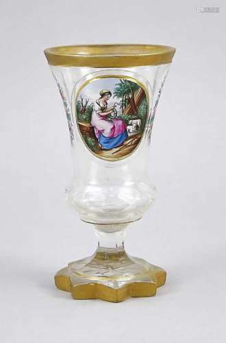 Glass, mid-19th century, star-shaped stand, short shaft, body in bell shape, clear glass,with