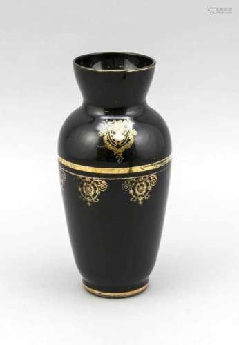 Vase, 1st half of the 20th century, round base, body with slightly widening wall, blackglass, with