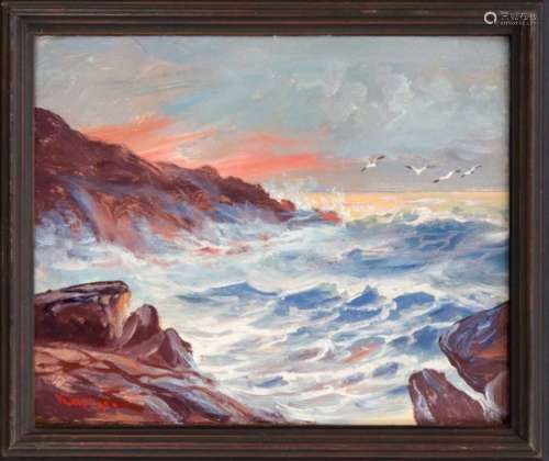 Alexander Wilhelms (1886-1972), Scandinavian marine painter, roaring surf off the coast inthe