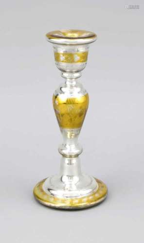 Glass souvenir candlestick, 19th century, round domed base, baluster shaft, vase-shapedcapital, wall