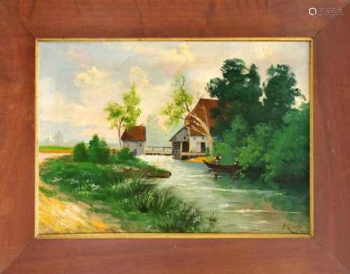 P. Giensch, Hamburg painter around 1900, naive landscape depiction, oil on canvas, u. re.signed u.