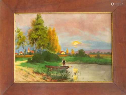 P. Giensch, Hamburg painter around 1900, naive landscape depiction, oil on canvas, u. re.signed., 40