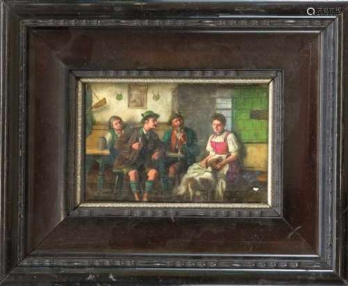 Johann Adalbert Heine (ca.1850-?), Munich genre painter, small pub interior with a groupof hunters
