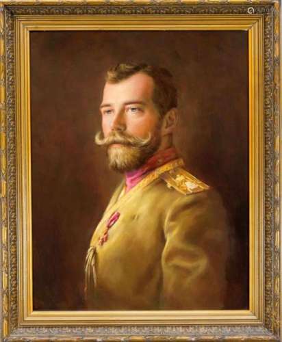Russian portrait painter of the 20th century, portrait of the Russian Tsar Nicholas II inuniform