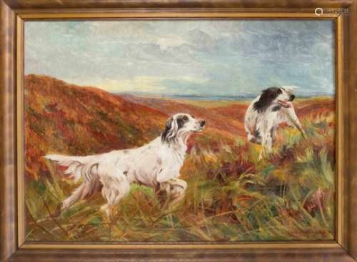 Christian Nygaard, Danish painter from the 1st half of the 20th century, two hunting dogsin a