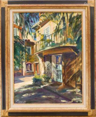 Luis Alberto Mello (* 1954), street scene in the southern French village of Ramatuelle,oil on