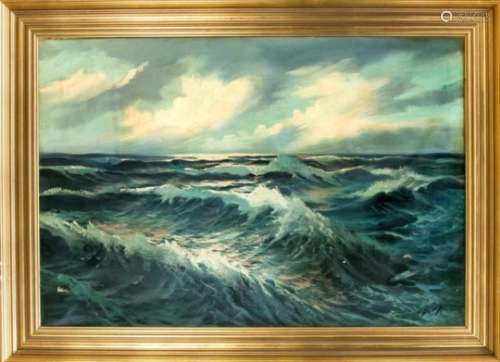 V. Berk, marine painter mid-20th century, large seascape in the evening, oil on canvas,and the like.